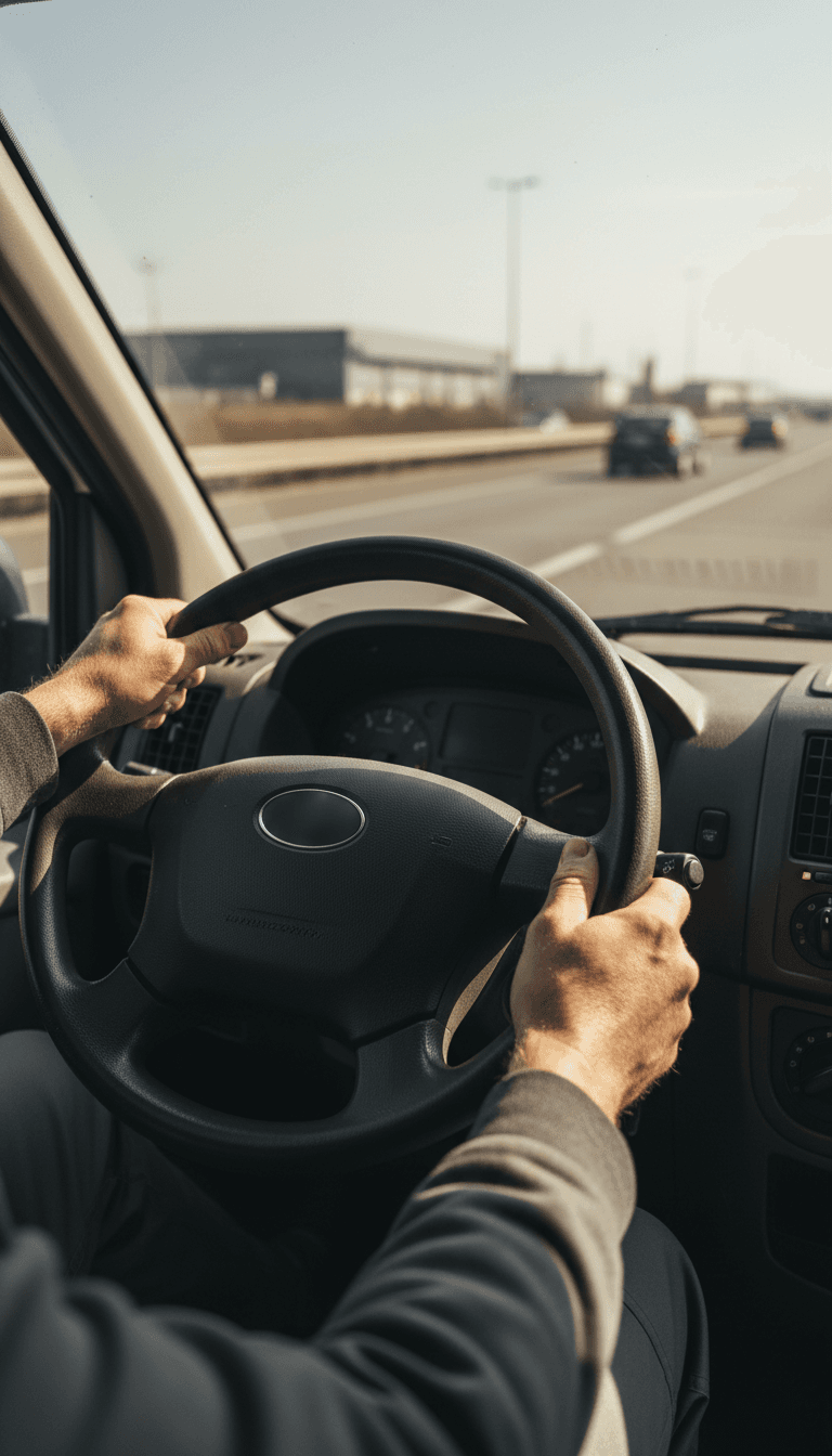 Delivery driver operating a Fleetra commercial cargo van during active service