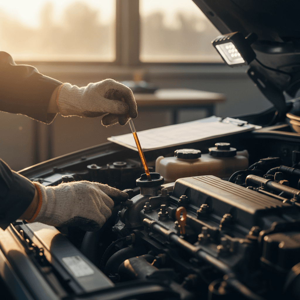 Technician performing vehicle maintenance